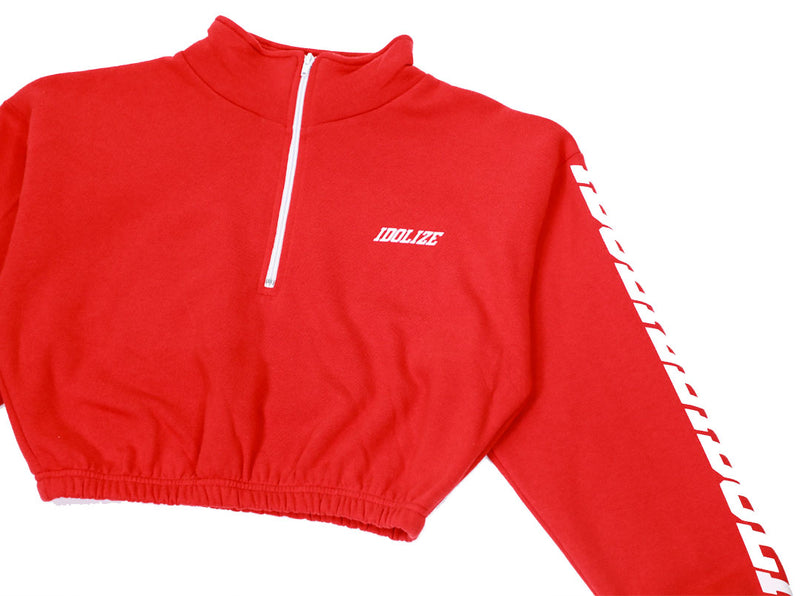 Ivy Half Zip Cropped Pull Over (Red/White)